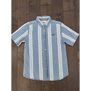 Levi's Boys Blue Chambray Denim Striped Short Sleeve Button Down Shirt Size L